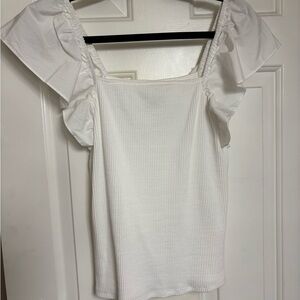 A New Day Elegant White Flutter Sleeve Top